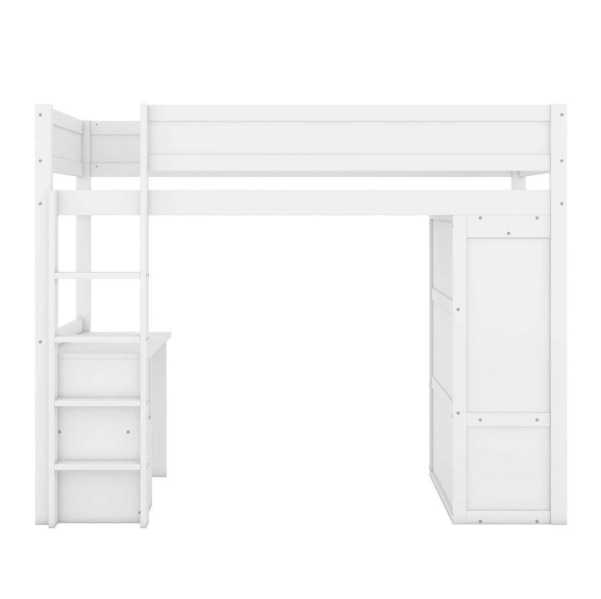 HOCHBETT mit Schreibtisch 90/200 cm in Weiß – mit Kleiderschrank und Schubladen - Weiß, Holz (90/200cm) - BEAOK