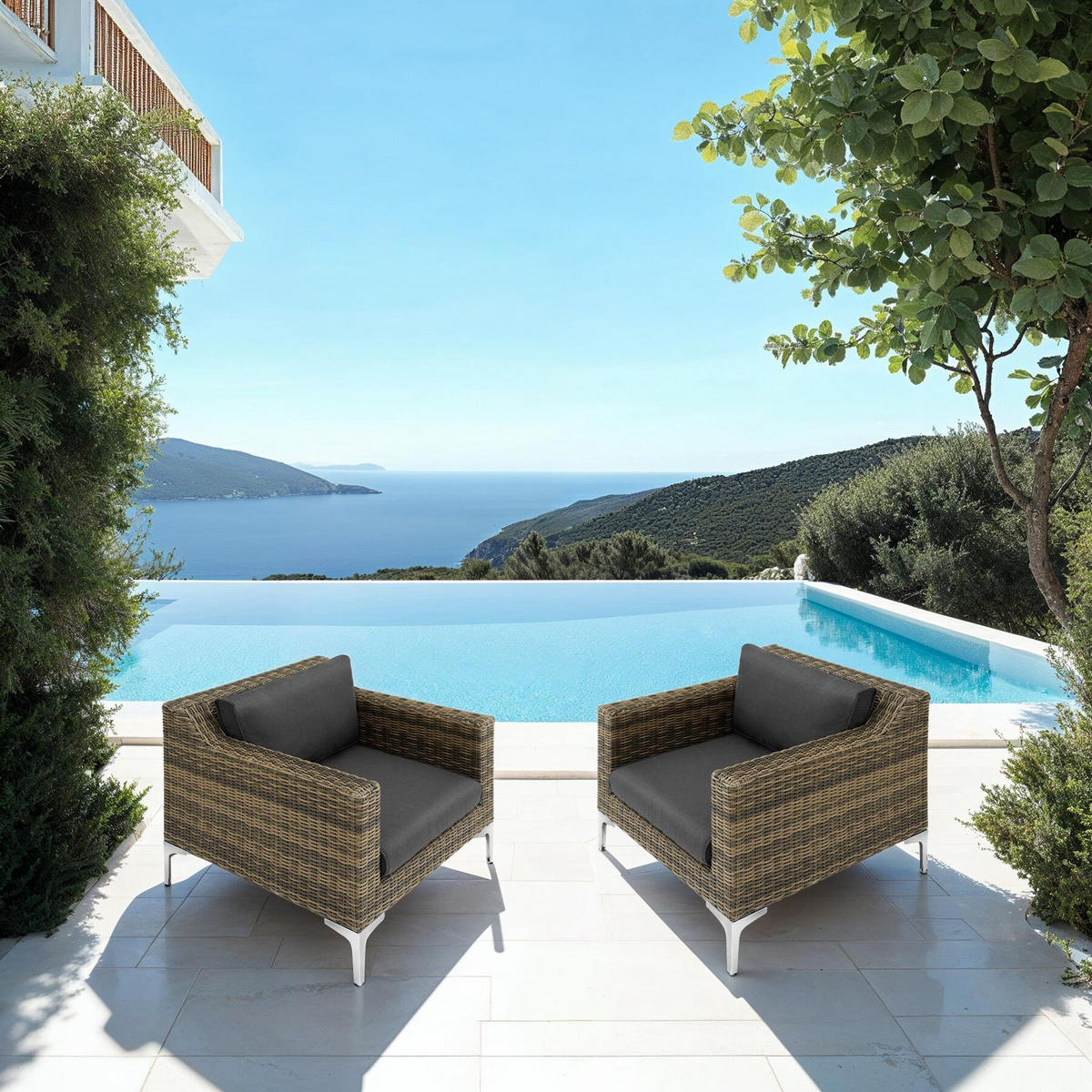 GARTEN-LOUNGE-SET Villanova,kein Aufbau,anthrazit-meliert - Anthrazit, Kunststoff - tectake