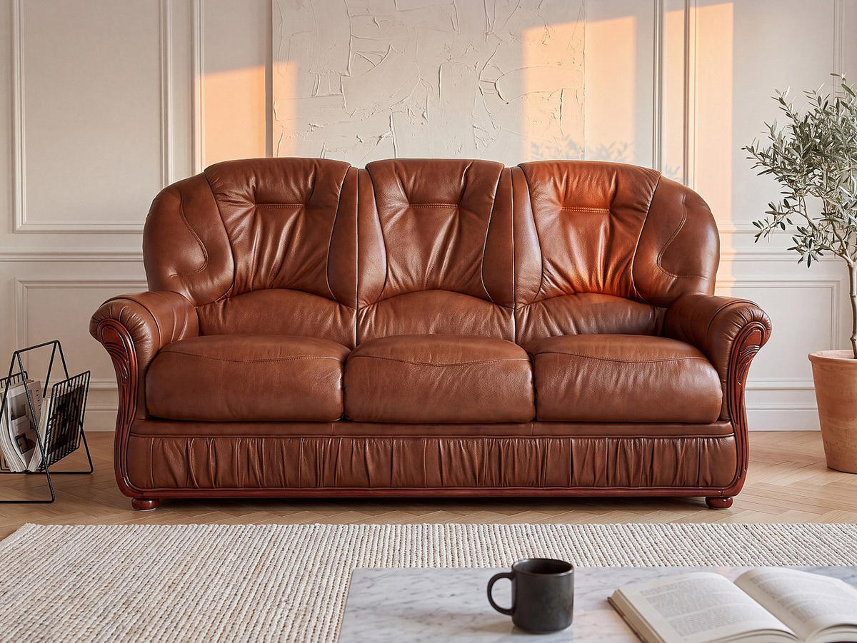 SOFA - 3 Personen - leder - schokoladenbraun Daphne - Braun, Leder/Holz (183/97/91cm) - Vente-Unique