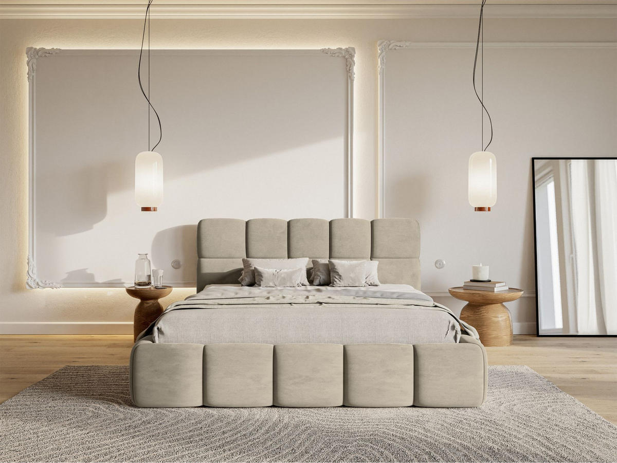 POLSTERBETT Cloudy Graubeige Samt, Bettkasten & Lattenrost, 120x200 cm - Taupe/Schwarz, Kunststoff/Textil (120/200cm) - Selsey