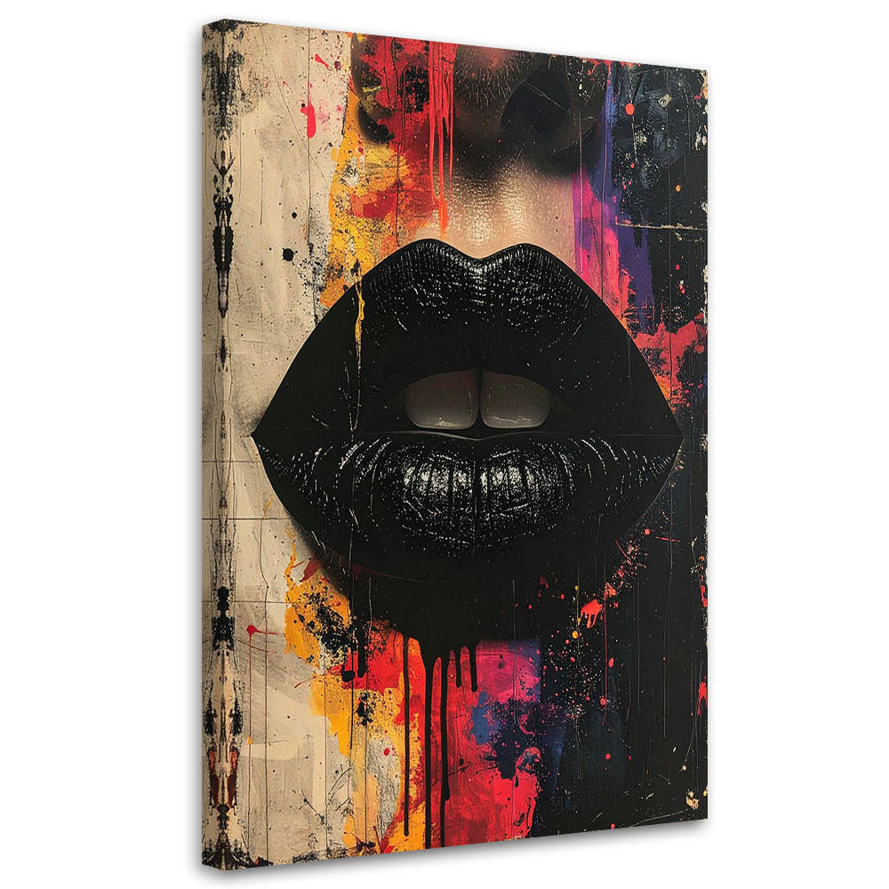 LEINWANDBILD, Schwarze Lippen in einer modernen Street-Art-Komposition - Schwarz, Textil (20/30cm) - Feeby