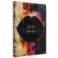 LEINWANDBILD, Schwarze Lippen in einer modernen Street-Art-Komposition - Schwarz, Textil (20/30cm) - Feeby
