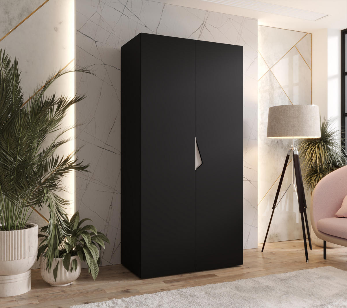 DREHTÜRENSCHRANK 202/100/52 2-türig - Beige/Schwarz, Holz/Metall (100/202/52cm) - Abiks Möbel