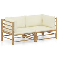 GARTEN-LOUNGE-SET 2-teilig Mit CremeWeißen Kissen Bambus - Creme/Naturfarben, Naturmaterialien/Textil - vidaXL