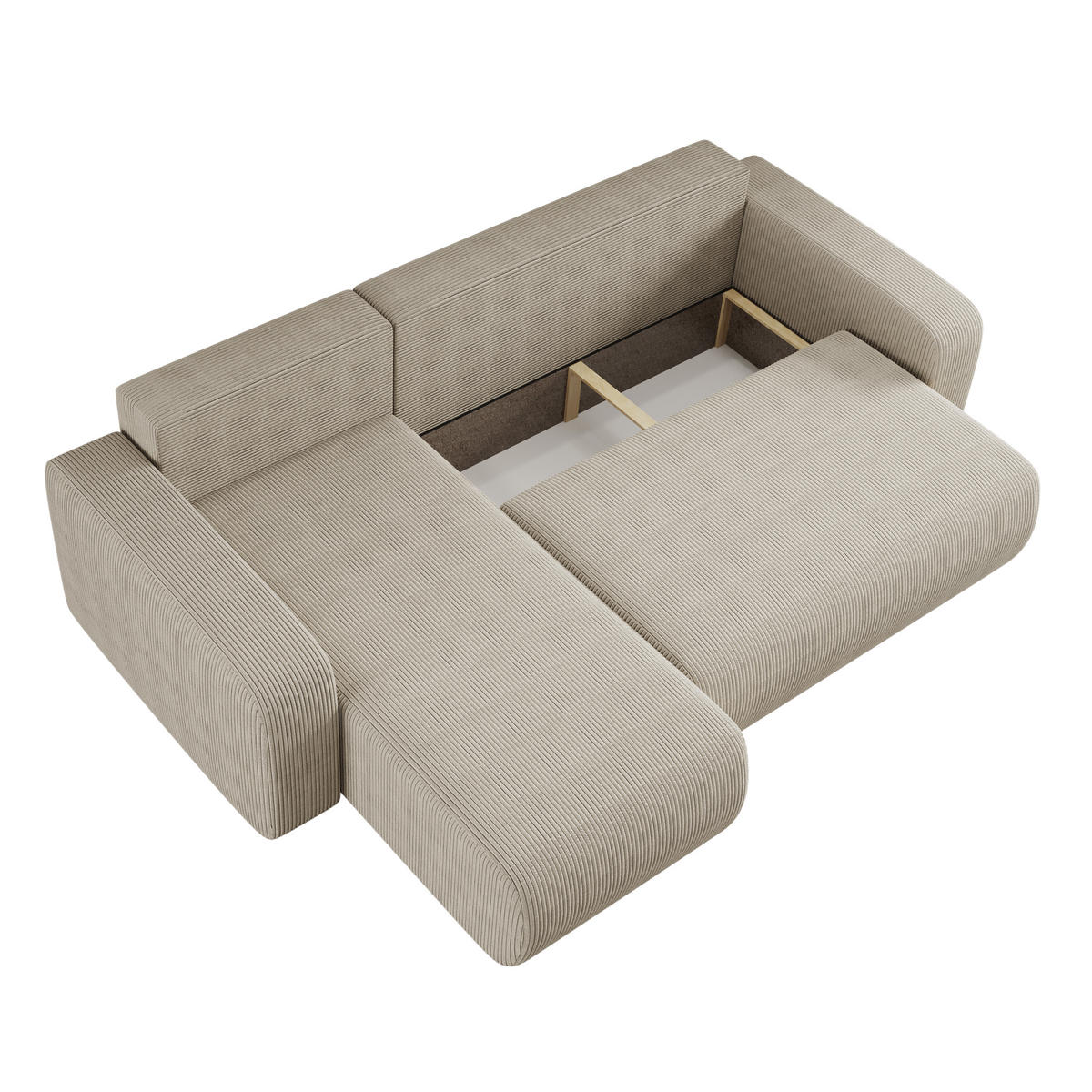 ECKSOFA L-FORM Schlaffunktion Und Bettkasten Eckcouch MILANO L Stoff Dicker Cord Dunkelbeige Links - Cappuccino, Holz/Textil (142/244cm) - Kaiser Möbel