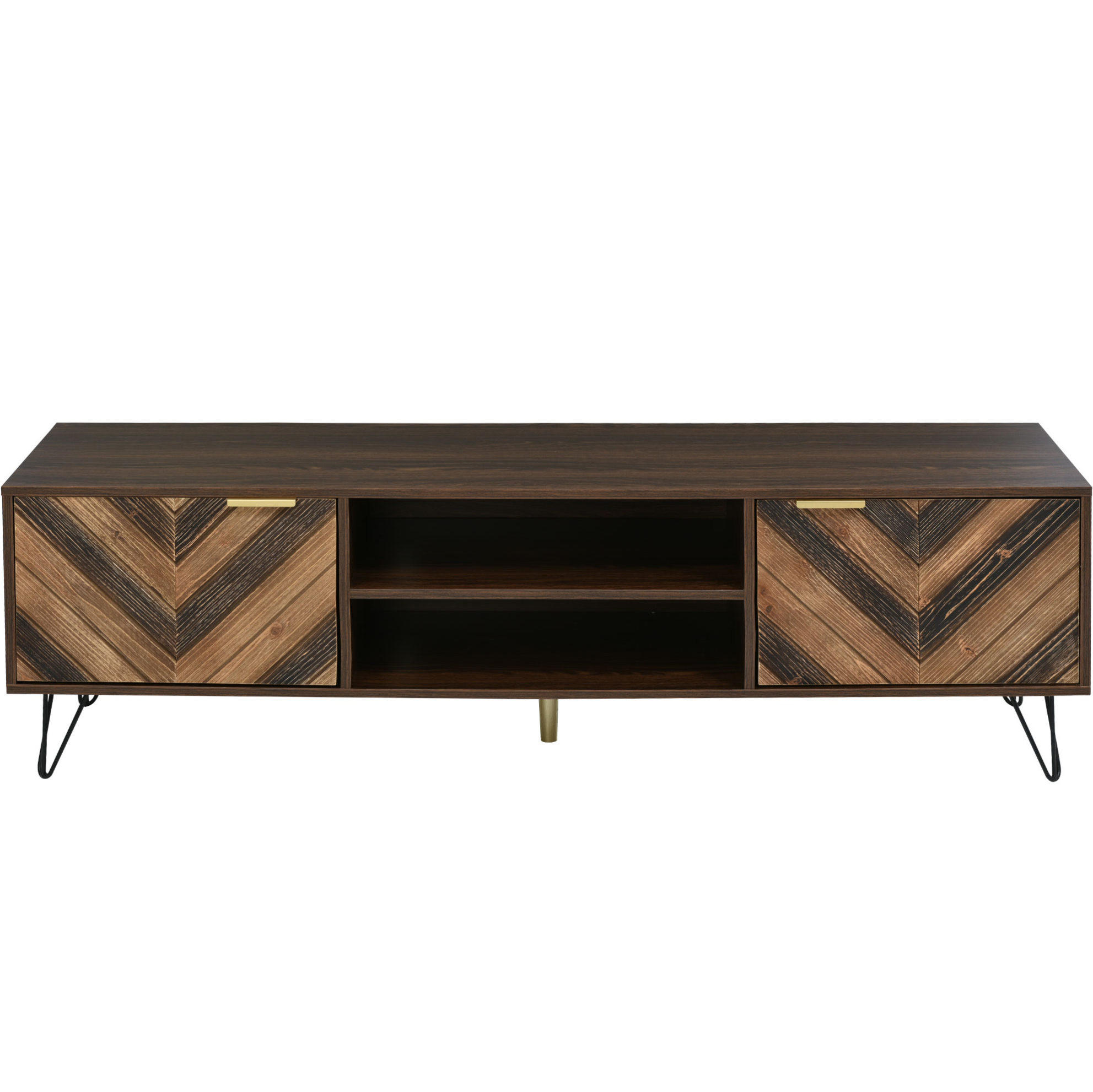 TV-LOWBOARD mit 2 Türen 155 cm Holzfarbe mit Eisenfüßen - Braun, Holzwerkstoff (38/48/155cm) - Beauniv