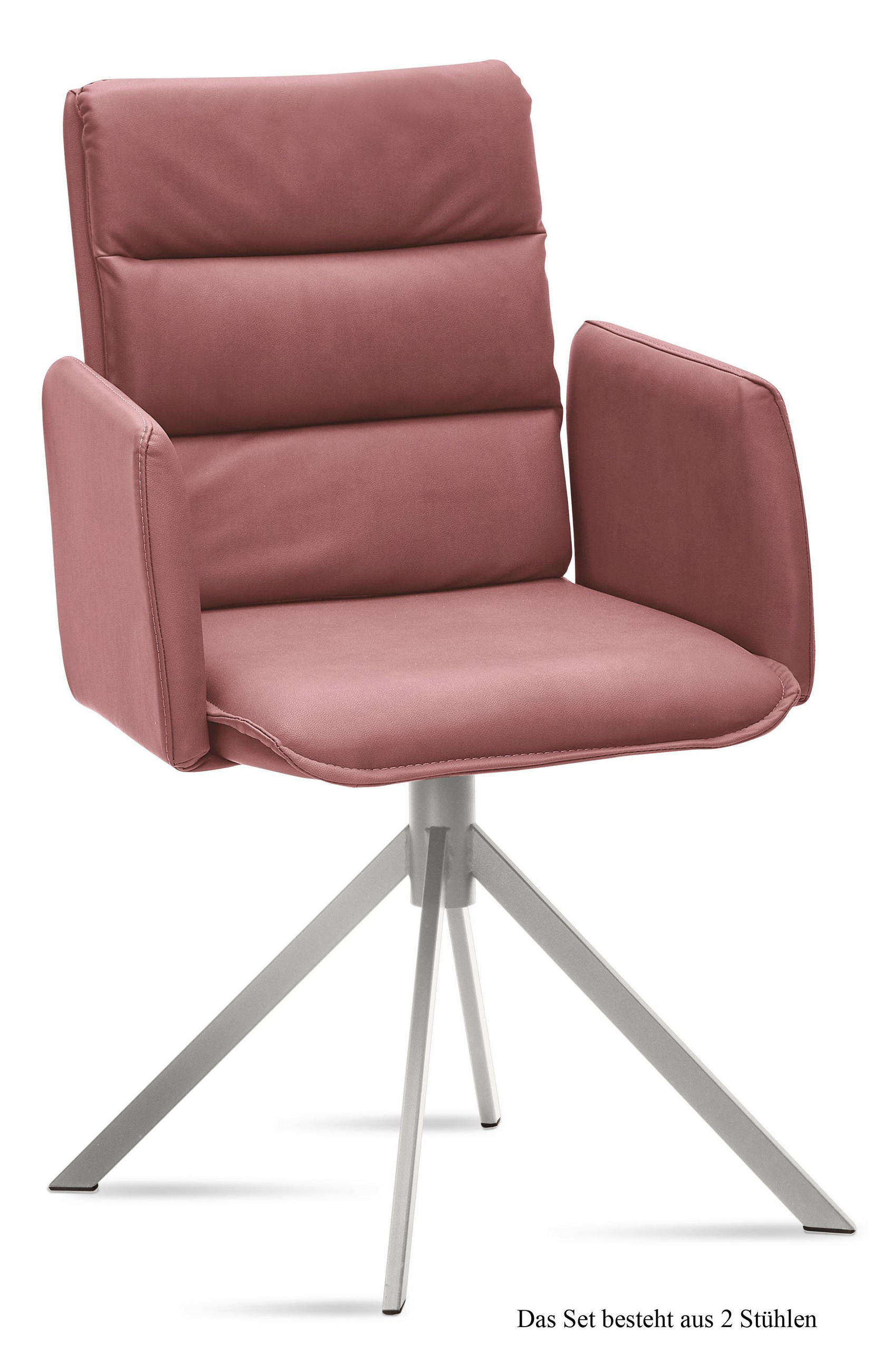 ARMLEHNSTUHL (2er-Set) Dorree 52x92x60 Edelstahl/Rosewood - Edelstahlfarben/Dunkelrosa, Kunststoff (60/92/52cm) - 58aufmkessel