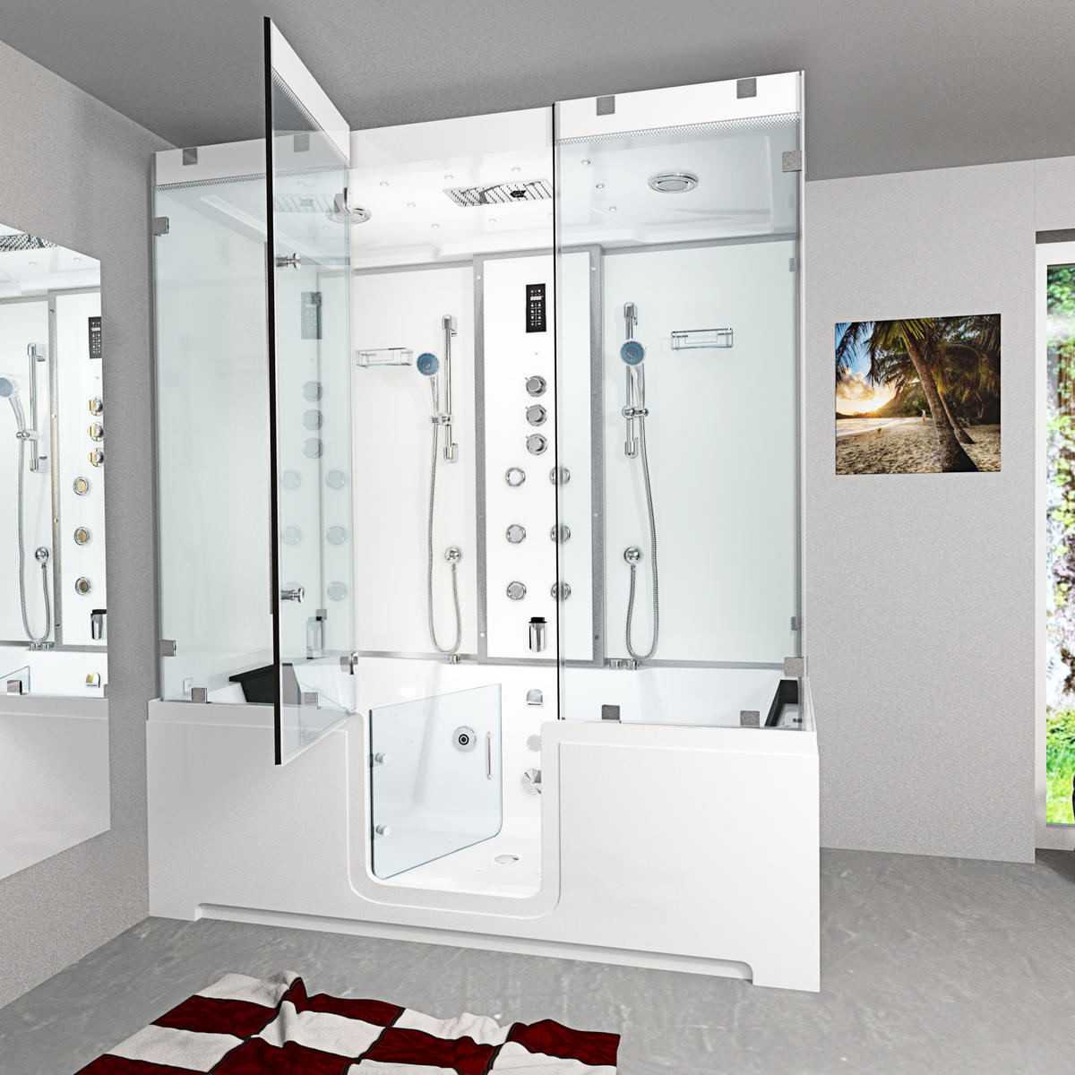 BADEWANNE Dusche K88-WS-TH-A-EC-EA Duschtempel - Weiß, Glas/Kunststoff (180/228/100cm) - AcquaVapore by Sandra Jentho