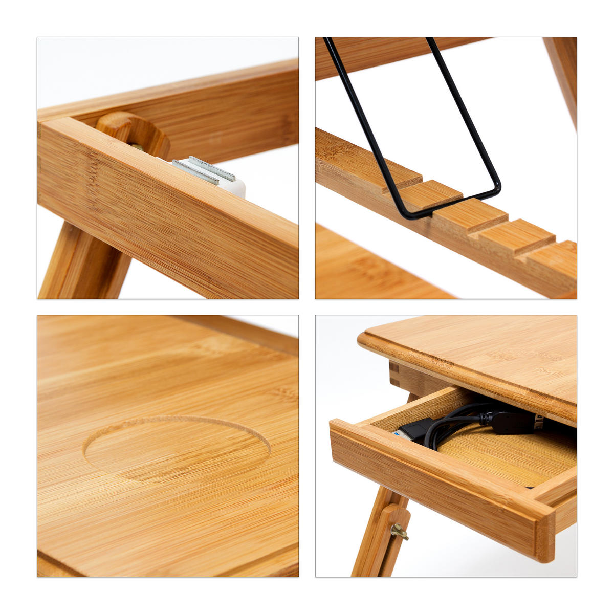BETTTABLETT Natur Bambus klappbar neigbar 72,5x35 cm - Hellbraun, Holz - Relaxdays
