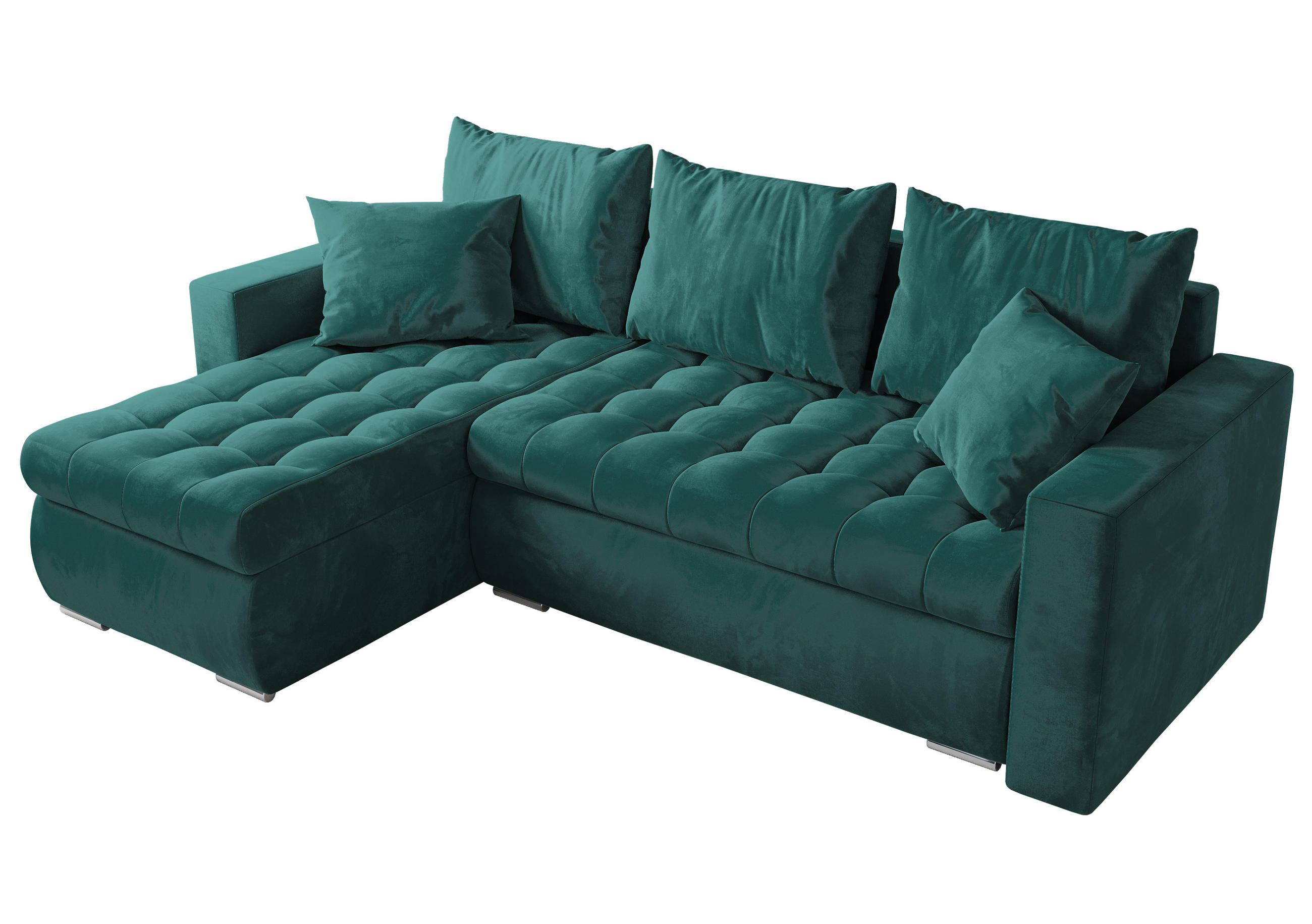 ECKSOFA Luis mit Schlaffunktion Grün Samt - Silberfarben/Grün, Kunststoff/Textil (148/238cm) - Bromarkt