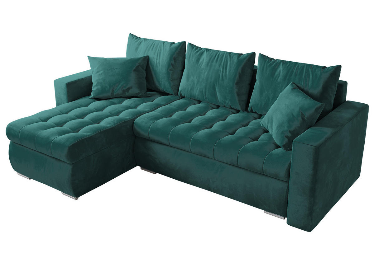 ECKSOFA Luis mit Schlaffunktion Grün Samt - Silberfarben/Grün, Kunststoff/Textil (148/238cm) - Bromarkt