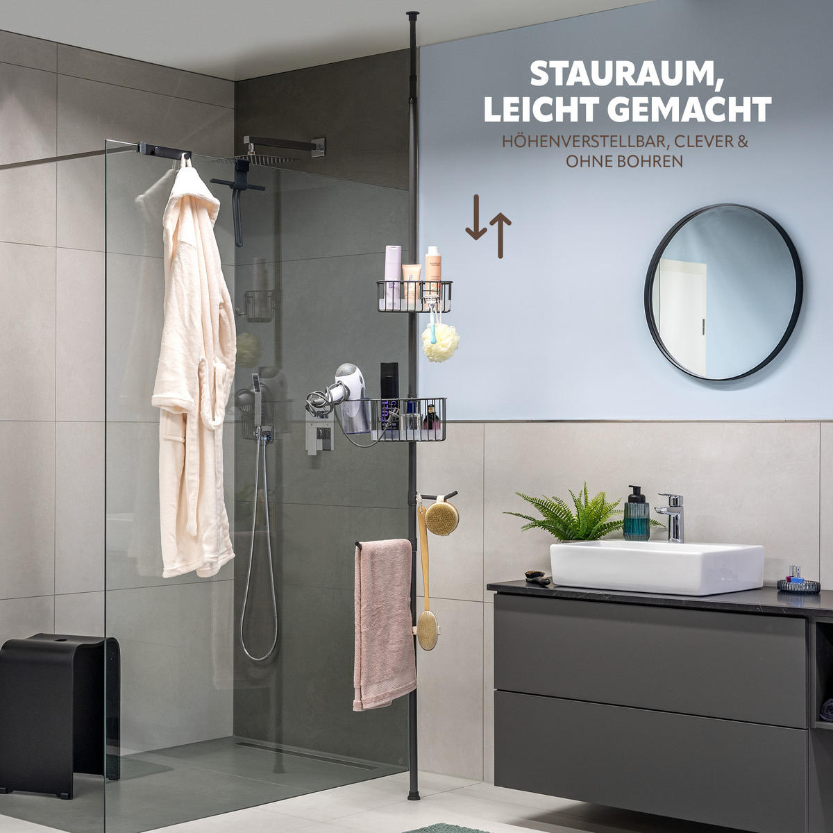 BADREGAL, grau - Grau, Metall (34.5/290/14cm) - bremermann