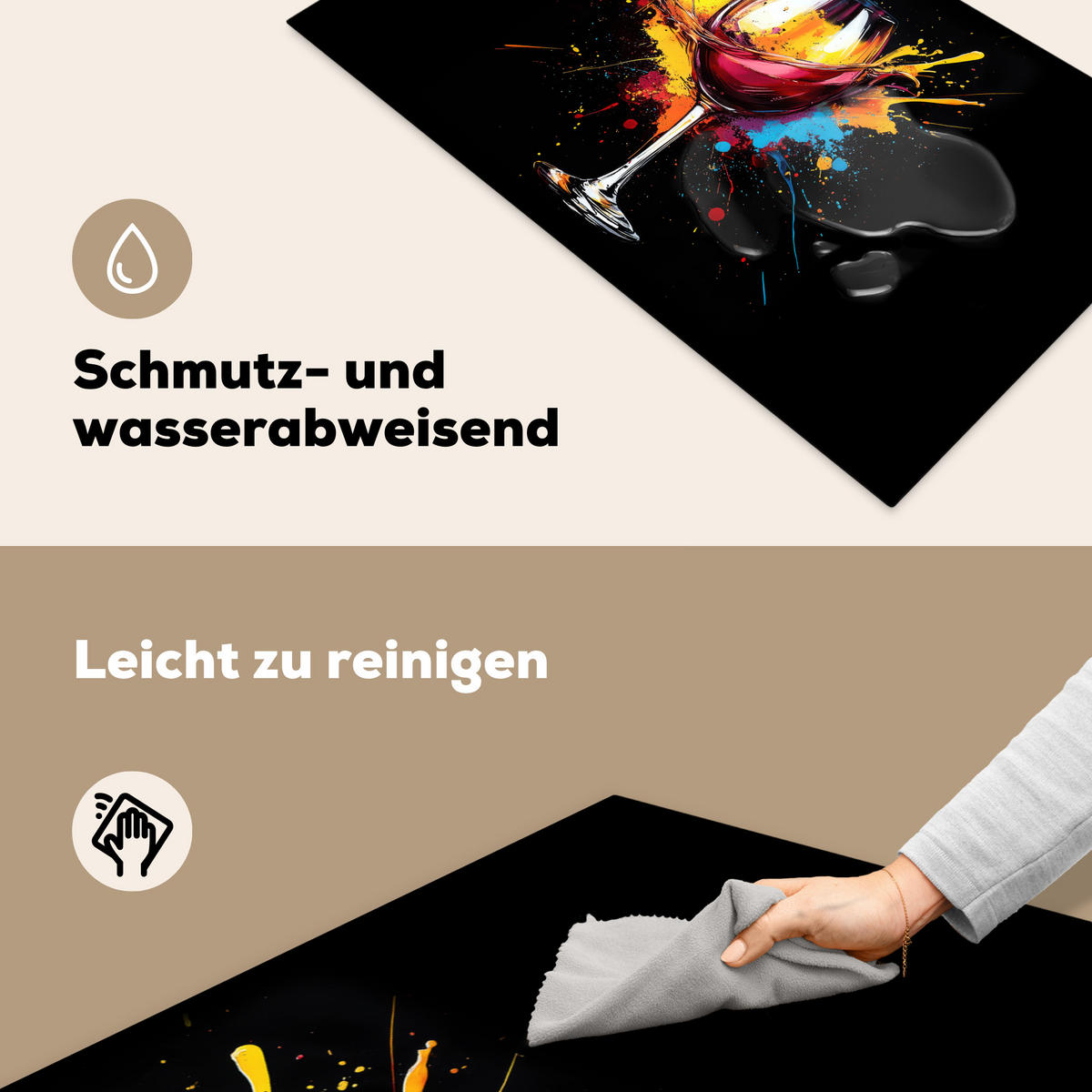 HERDABDECKPLATTE Wein - Glas - Graffiti - Getränk - Rot - Farbe 91x52 cm - Weinrot, Kunststoff (91.2/52/0.2cm) - MuchoWow