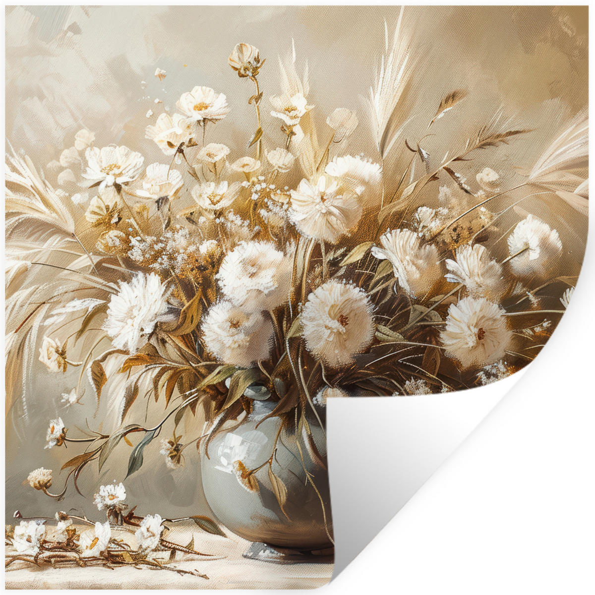 WANDTATTOO Blumen - Vase - Stilleben - Beige 50x50 cm - Creme, Kunststoff (50/50/0.1cm) - MuchoWow