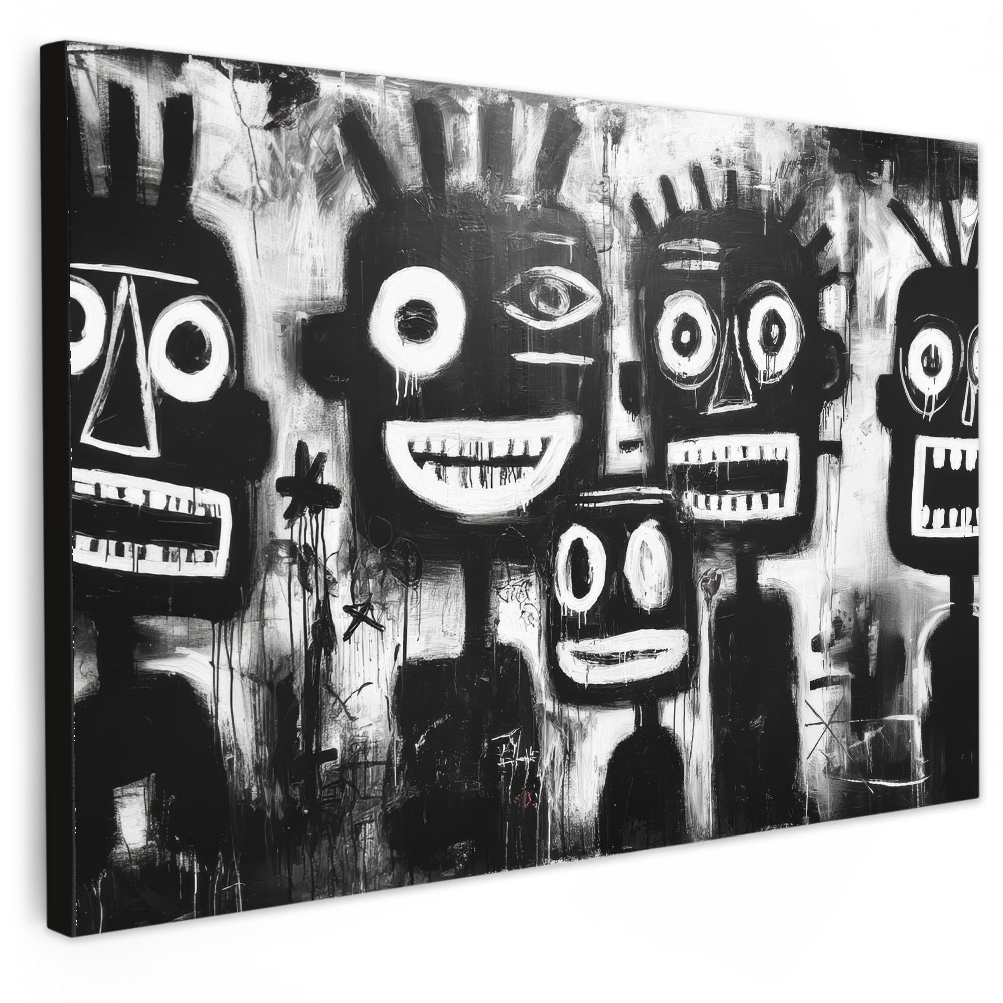 LEINWANDBILD Malerei - Figuren - Schwarz - Abstrakt Groß 140x90 cm - Schwarz, Textil (140/90cm) - MuchoWow