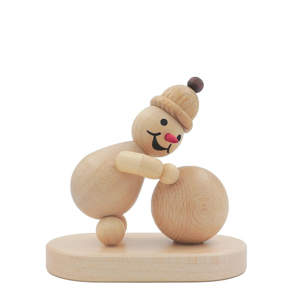 HOLZFIGUR Schneemann Junior mit Schneekugel unten auf Sockel 9 cm - Multicolor, Holz (9/1/0.1cm)