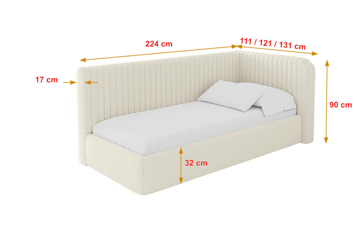 EINZELLBETT Jugendbett mit Bettkasten, Links - AURY 100x200 Beige - Champagner, Holzwerkstoff/Textil (100/200cm) - ALTDECOR