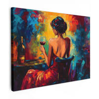 LEINWANDBILD Wein - Frau - Stimmungsvoll - Farbenfroh Wandbilder 80x60 cm - Bordeaux, Textil (80/60cm) - MuchoWow