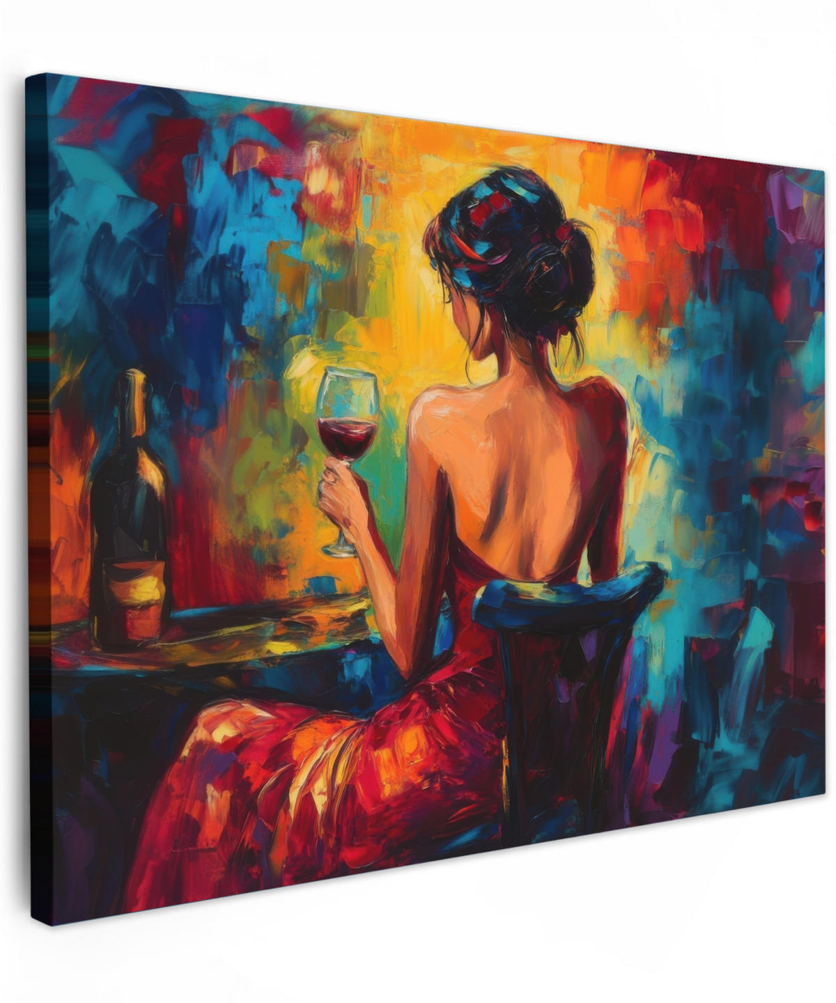 LEINWANDBILD Wein - Frau - Stimmungsvoll - Farbenfroh Wandbilder 80x60 cm - Bordeaux, Textil (80/60cm) - MuchoWow