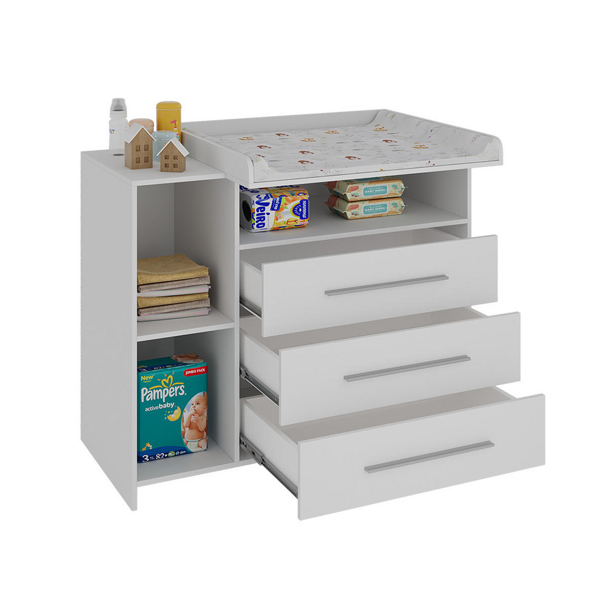 WICKELKOMMODE Paula Weiß 110 x 93.5 cm mit Wickelaufsatz - Weiß, Holzwerkstoff (110/93.5/53cm) - Vicco