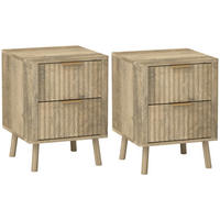 NACHTSCHRANK DE-12878 2 geriffelte Schubladen, goldene Griffe Eiche - Eichefarben, Holzwerkstoff (40/53/40cm) - ComfortXL
