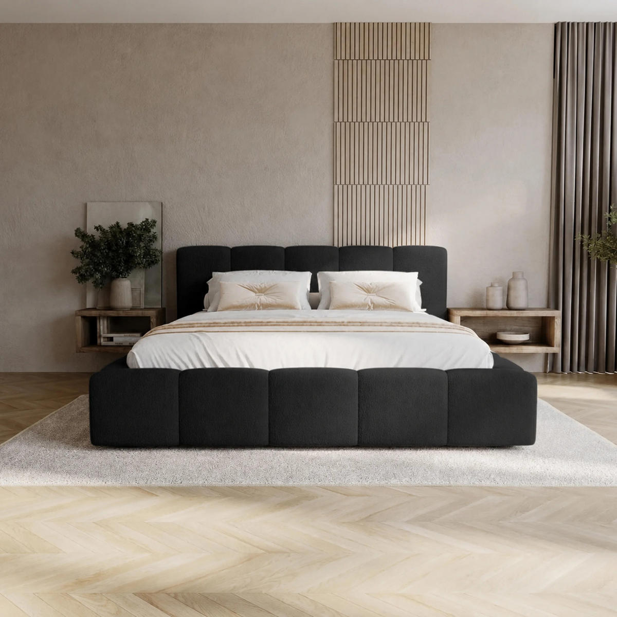 POLSTERBETT Palermo 200x200 cm mit Stauraum und elegantem Kopfteil - Holzrahmen, Velo Schwarz - Schwarz, Holz/Textil (200/200cm) - Chilly