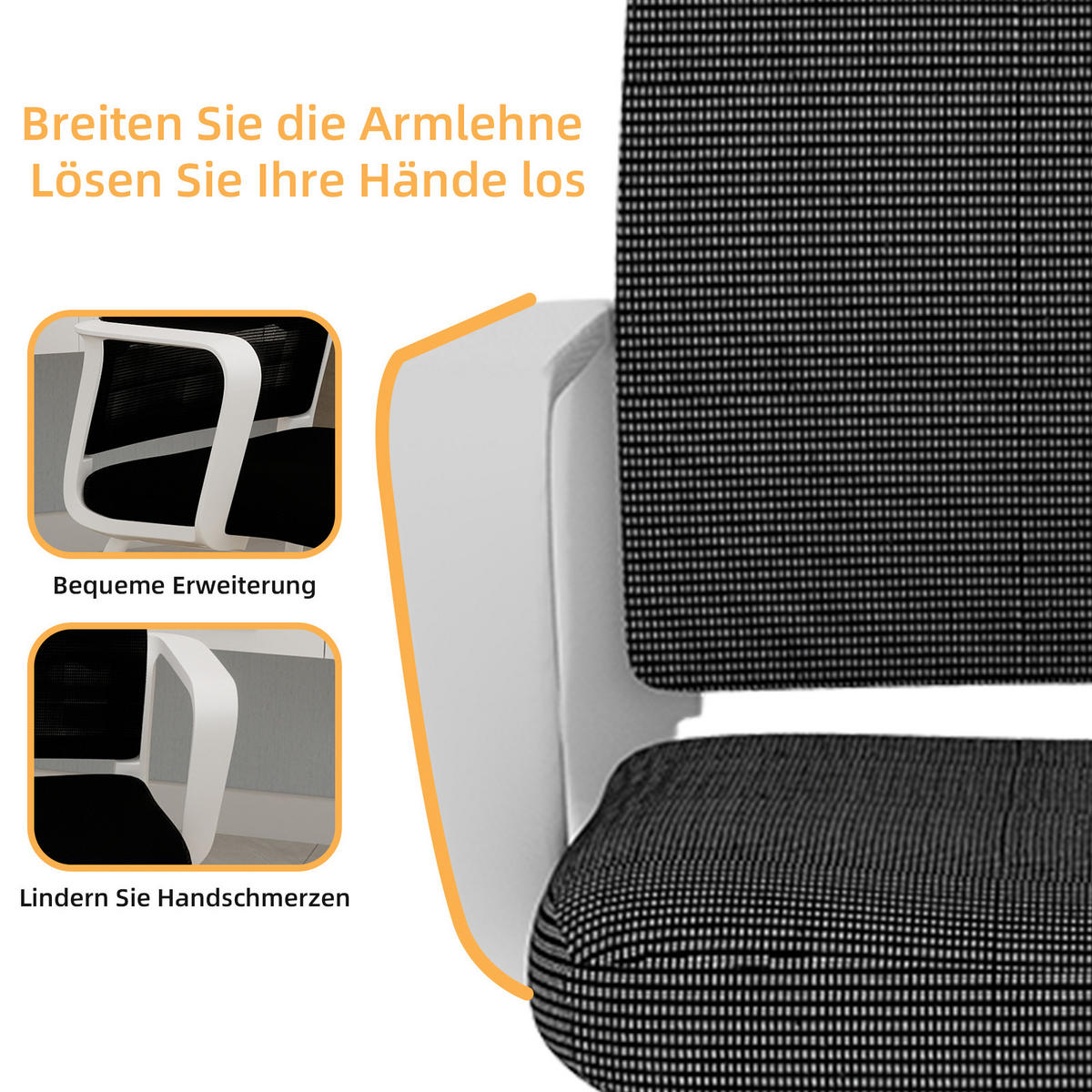 BÜROSTUHL Netz Schwarz & Weiß mit Armlehnen - Schwarz/Weiß, Textil/Metall (59/90/55cm) - WISHDOR