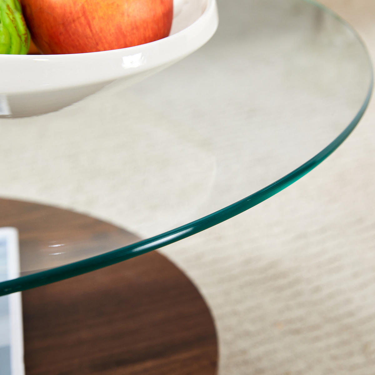 COUCHTISCH Transparent/Nussbaum mit Glasablage 90/70/44 cm - Transparent, Holzwerkstoff (70/90/44cm) - PANGIVO