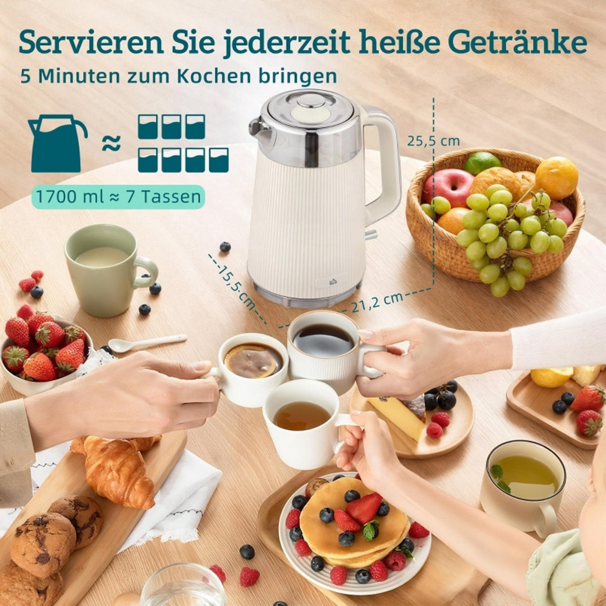 WASSERKOCHER-TOASTER Set UND Cremeweiß 21,2/15,5/25,5 cm - Creme, Kunststoff (15.5/25.5/21.2cm) - Rolipo