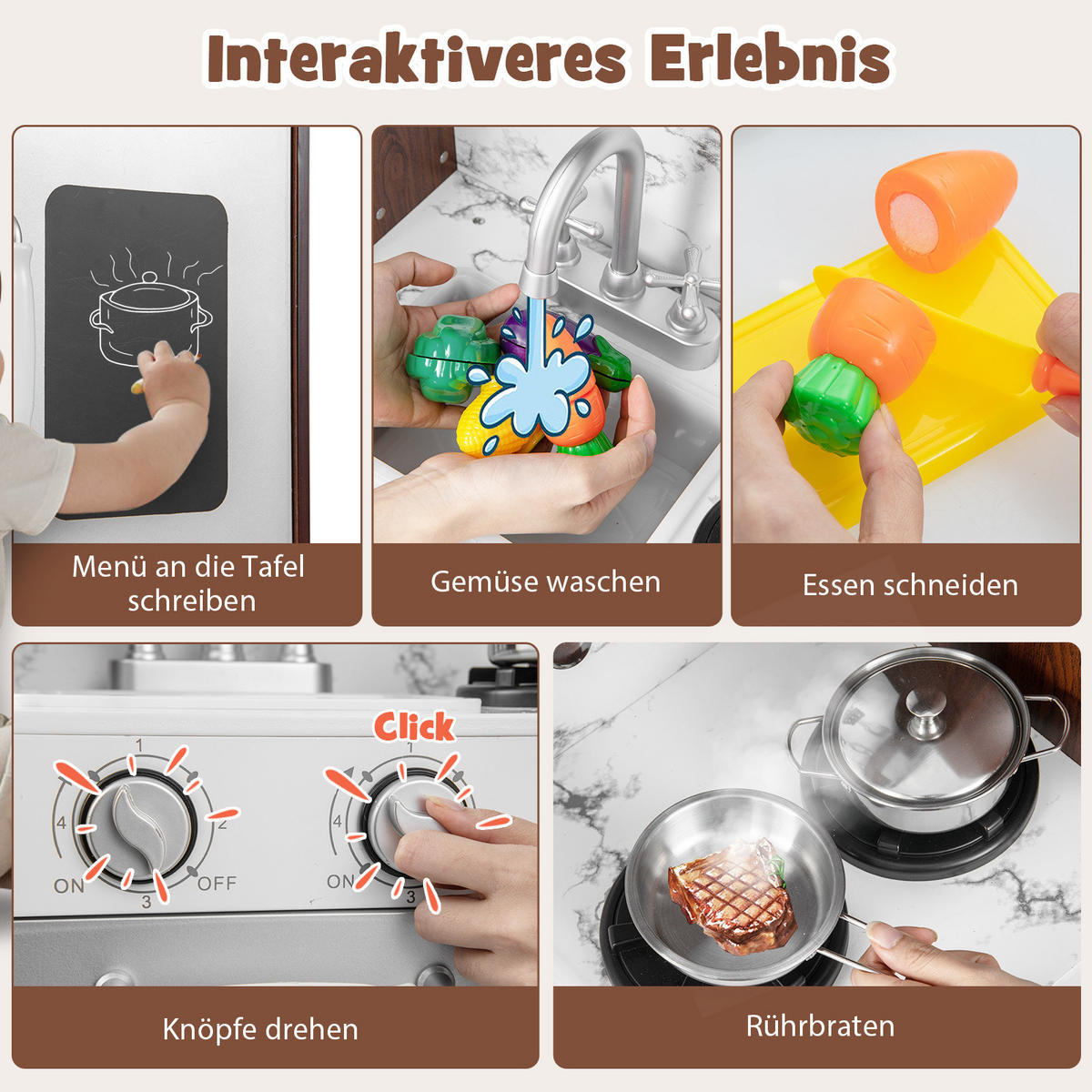 SPIELKÜCHE Kaffee - Braun, Holzwerkstoff (29/90/90cm) - COSTWAY