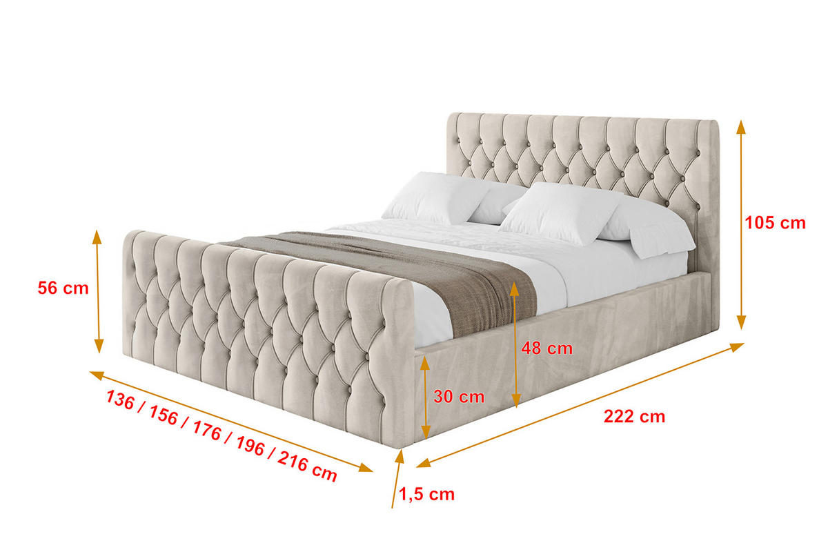 POLSTERBETT mit Bettkasten, Fußteil und Lattenrost, Boxbett mit Matratze H3/H4 - RENO-Z 180x200 Beige - Beige, Holzwerkstoff/Textil (180/200cm) - ALTDECOR