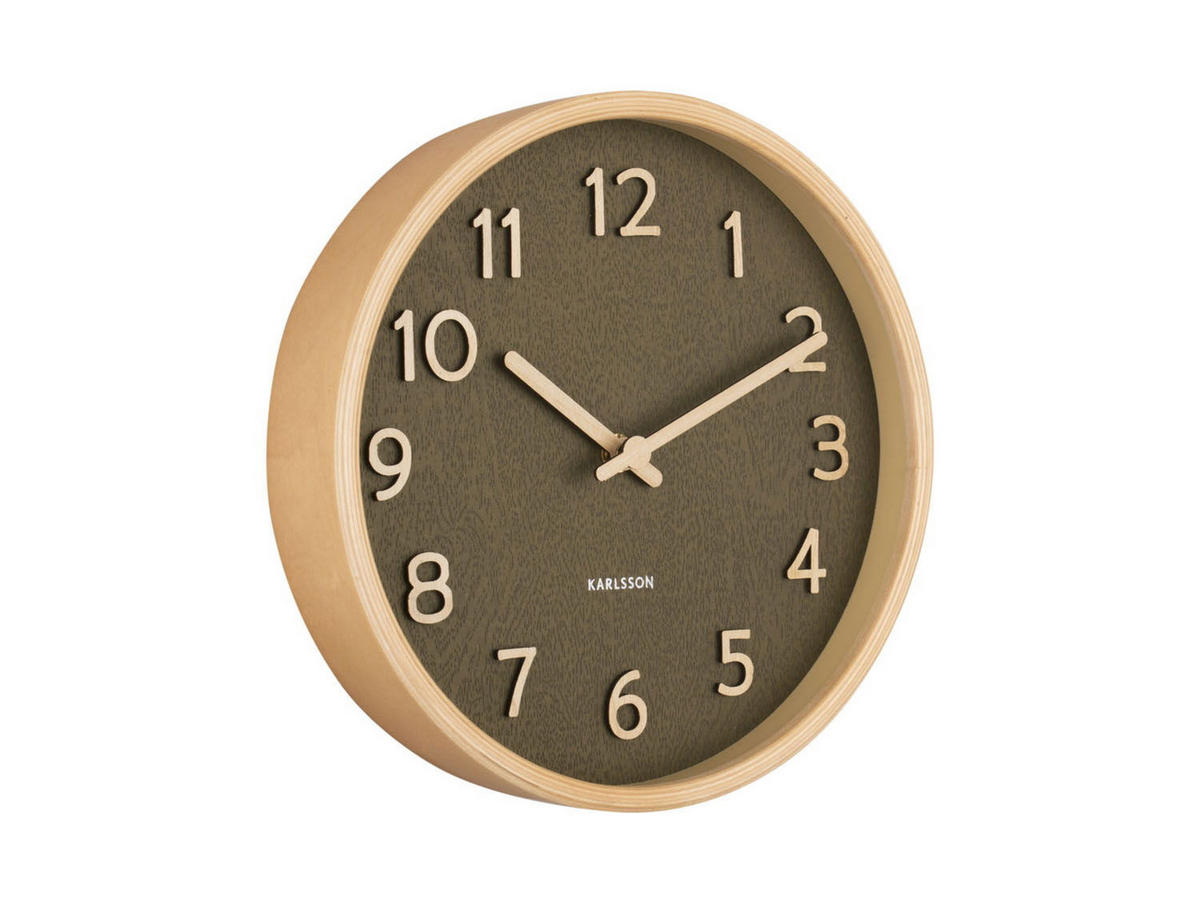 WANDUHR Pure Wood Grain Ø22 cm - Grün, Holz (22/22/4.5cm) - Karlsson