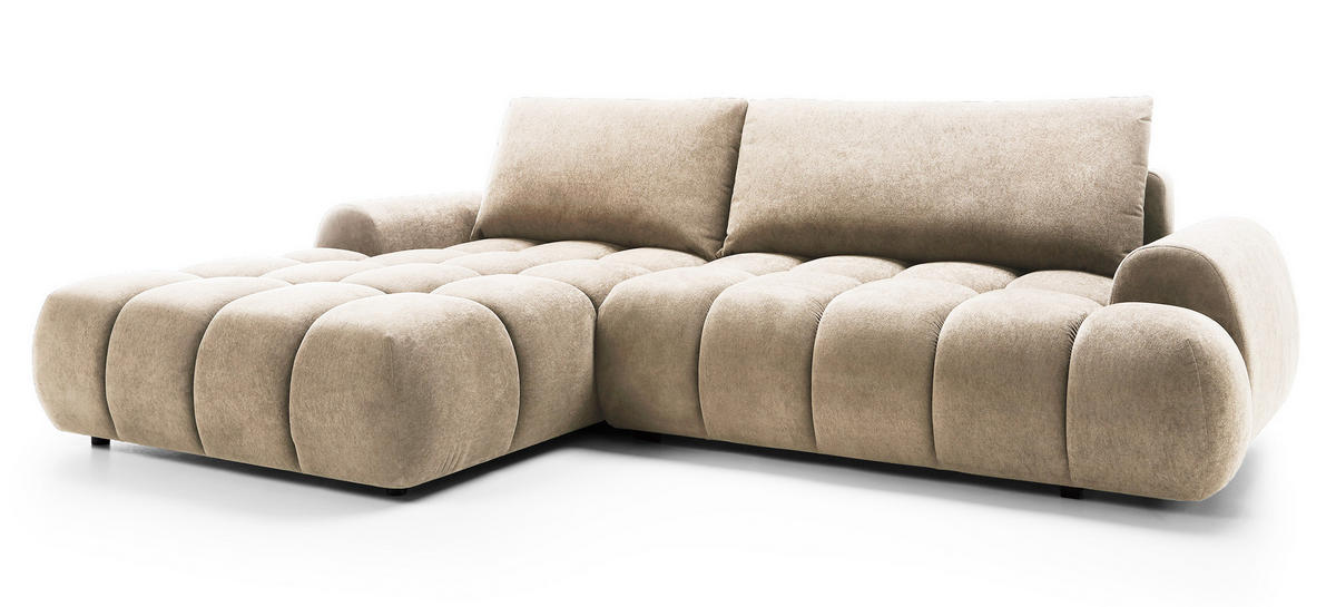 ECKSOFA 280 cm Valerio mit Bettkasten, 280 cm, Links, Schlaffunktion, Beige - Beige, Holz (280/177cm) - Emporius