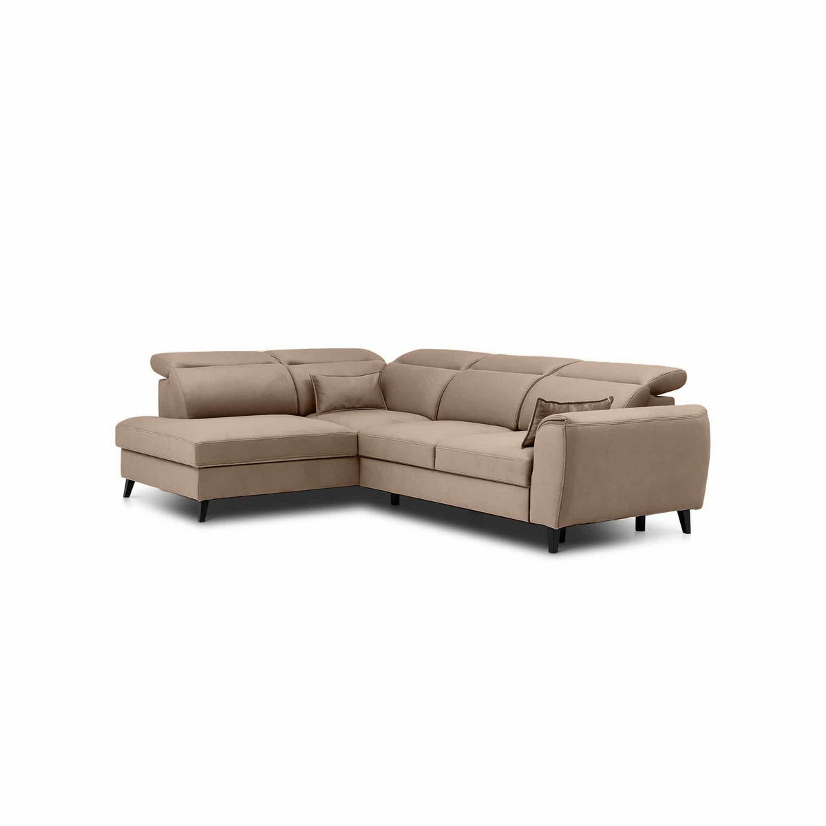 ECKSOFA mit Schlaffunktion & Bettkasten - Hellbraun/Schwarz, Holz/Textil (255/201cm) - Eltap