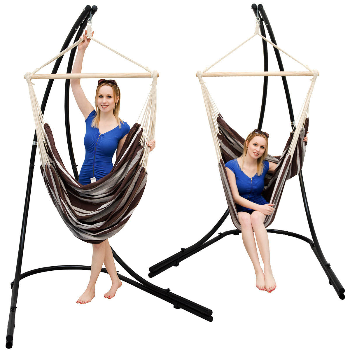 XL HÄNGESTUHL mit Gestell 210/140 cm , Rotbraun/Schwarz - Braun, Textil (140/210/160cm) - Amanka