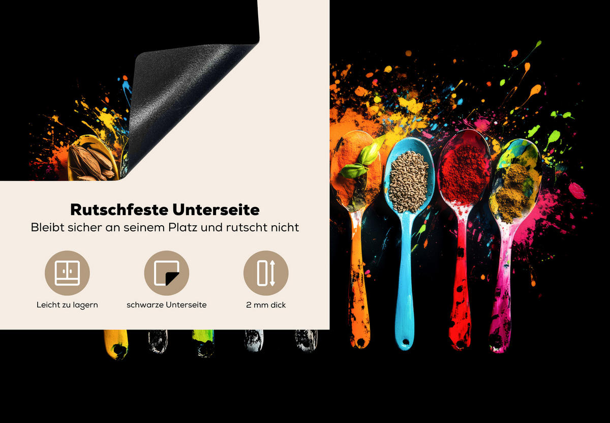 HERDABDECKPLATTE Löffel - Gewürze - Modern - Graffiti - Farbe - Farbenfroh 75x52 cm - Multicolor, Kunststoff (75/0.2/52cm) - MuchoWow