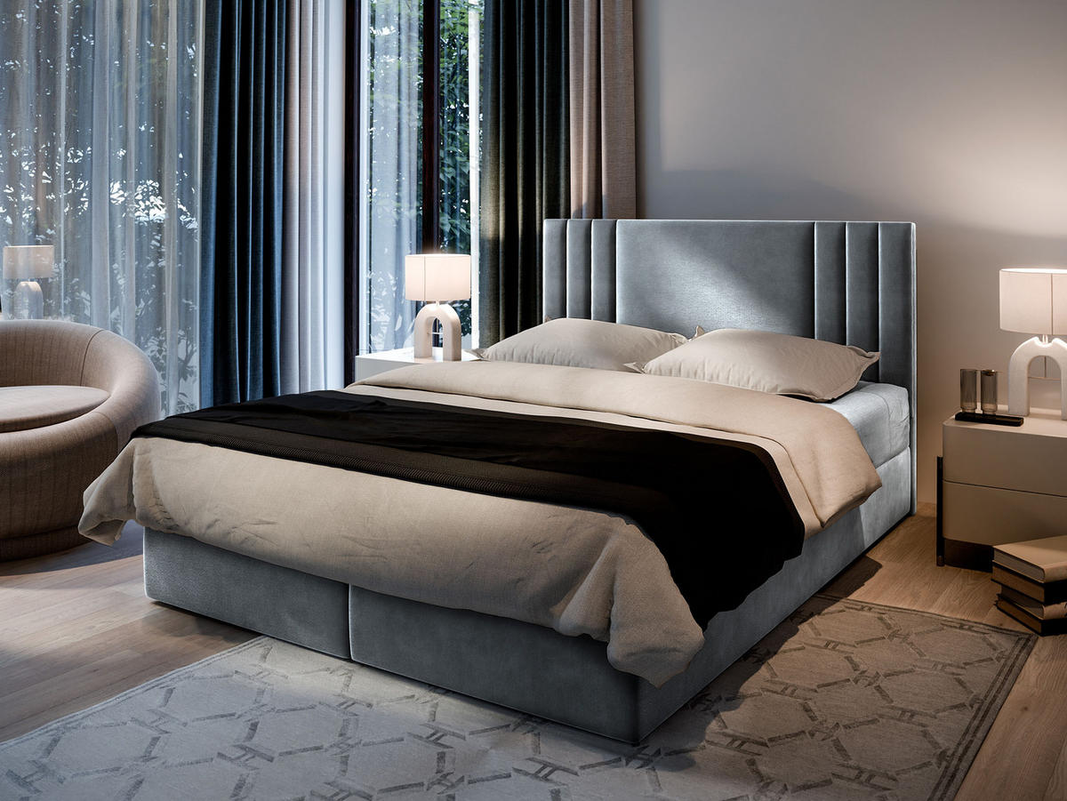 BOXBETT BRES 140x200 cm mit Matratze und Topper - Hellgrau - Hellgrau, Holz (140/200cm) - MASSENO