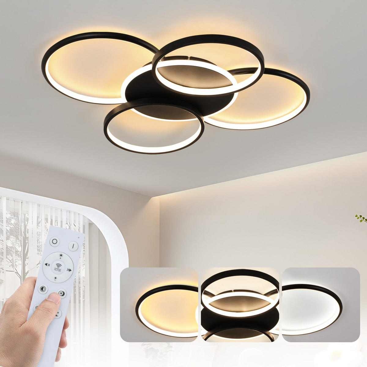 LED-DECKENLEUCHTE Lemoine 55.5/67/6cm - Schwarz, Metall (67/55.5/6cm) - Nettlife
