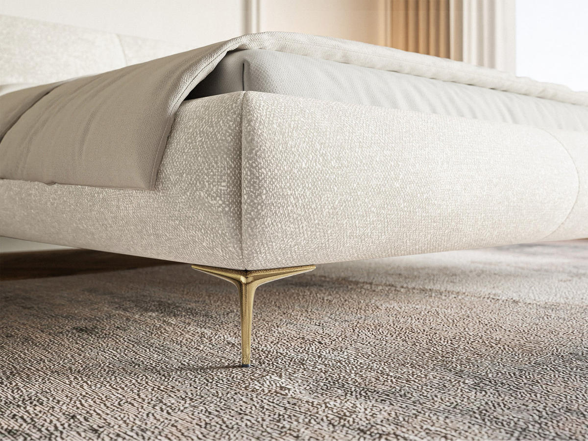 POLSTERBETT Ovalle Cremeweiß mit goldenen Metallbeinen und Bettkasten 140 cm - Goldfarben/Creme, Textil/Metall (140/200cm) - Selsey