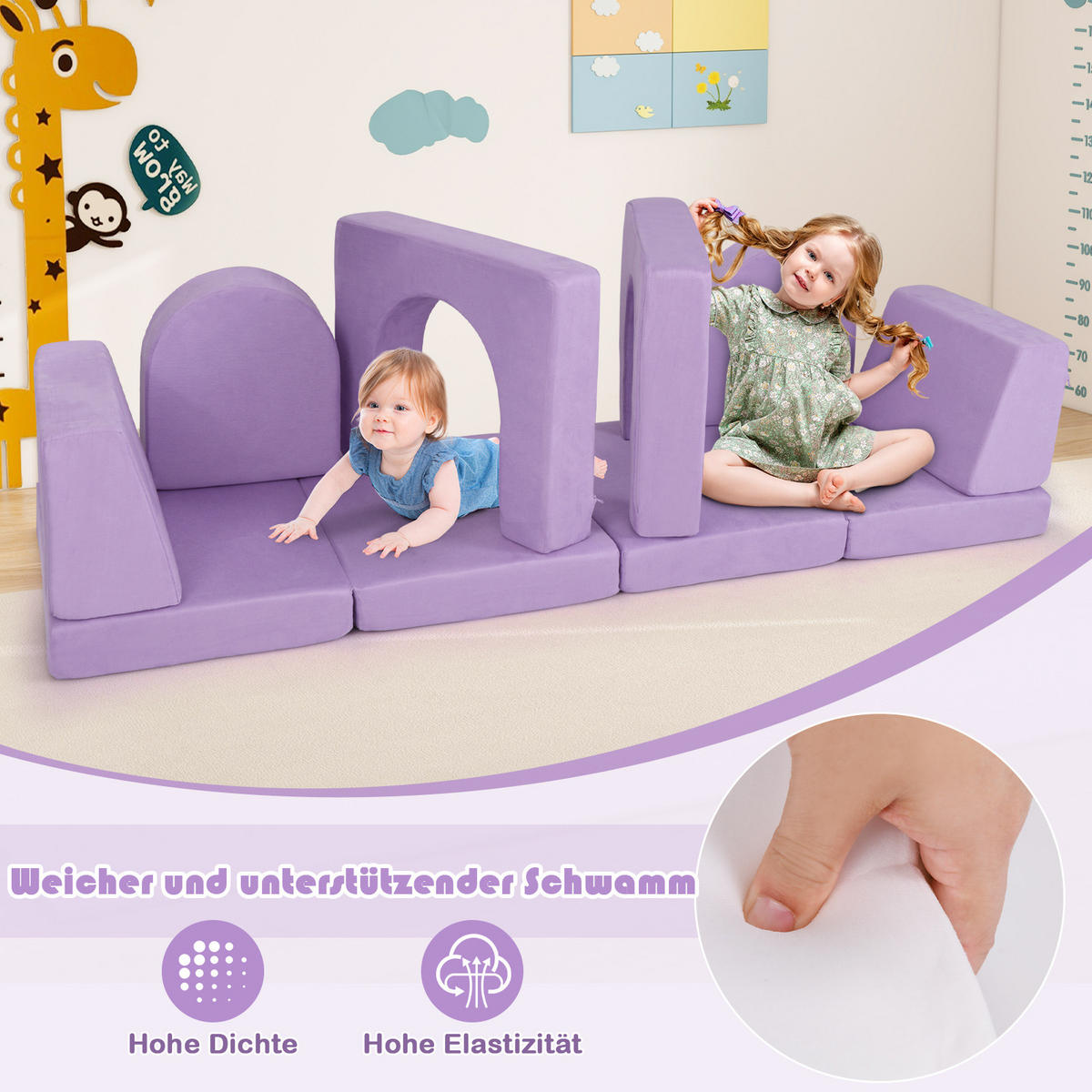 KINDERSOFA 60cm Lila - Lila, Textil (72/60/142cm) - COSTWAY