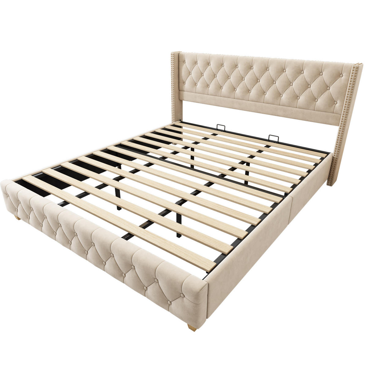 POLSTERBETT 180/200 cm hellbeige aus Samt mit Lattenrost - Beige, Textil (180/200cm) - OKMYHOME
