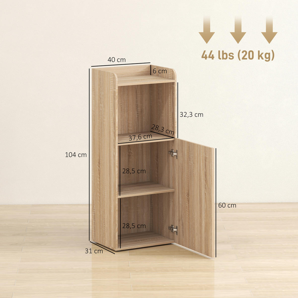 BADREGAL DE-12514 40/31/104 cm Gelbe Eiche - Eichefarben, Holzwerkstoff (31/104/40cm) - ComfortXL