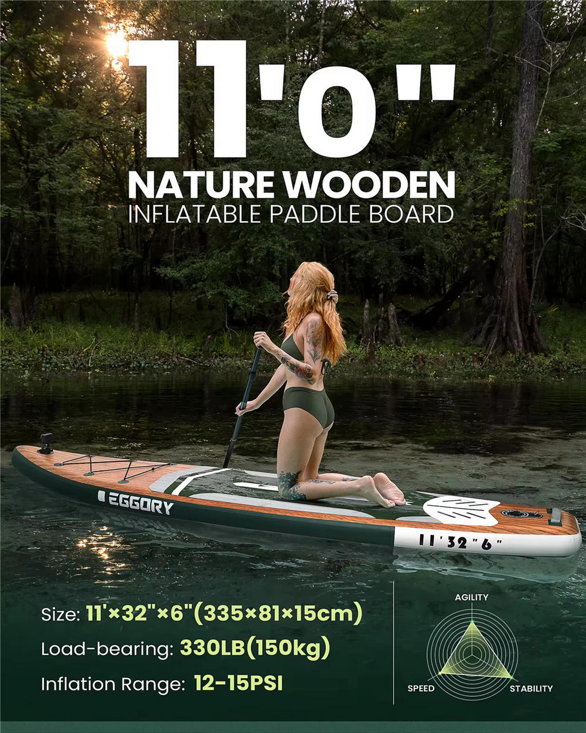 PADDLE BOARD 335x81x15 cm SUP Rutschfest Stand Up - Grün, Kunststoff (81/335/15cm) - Kaket