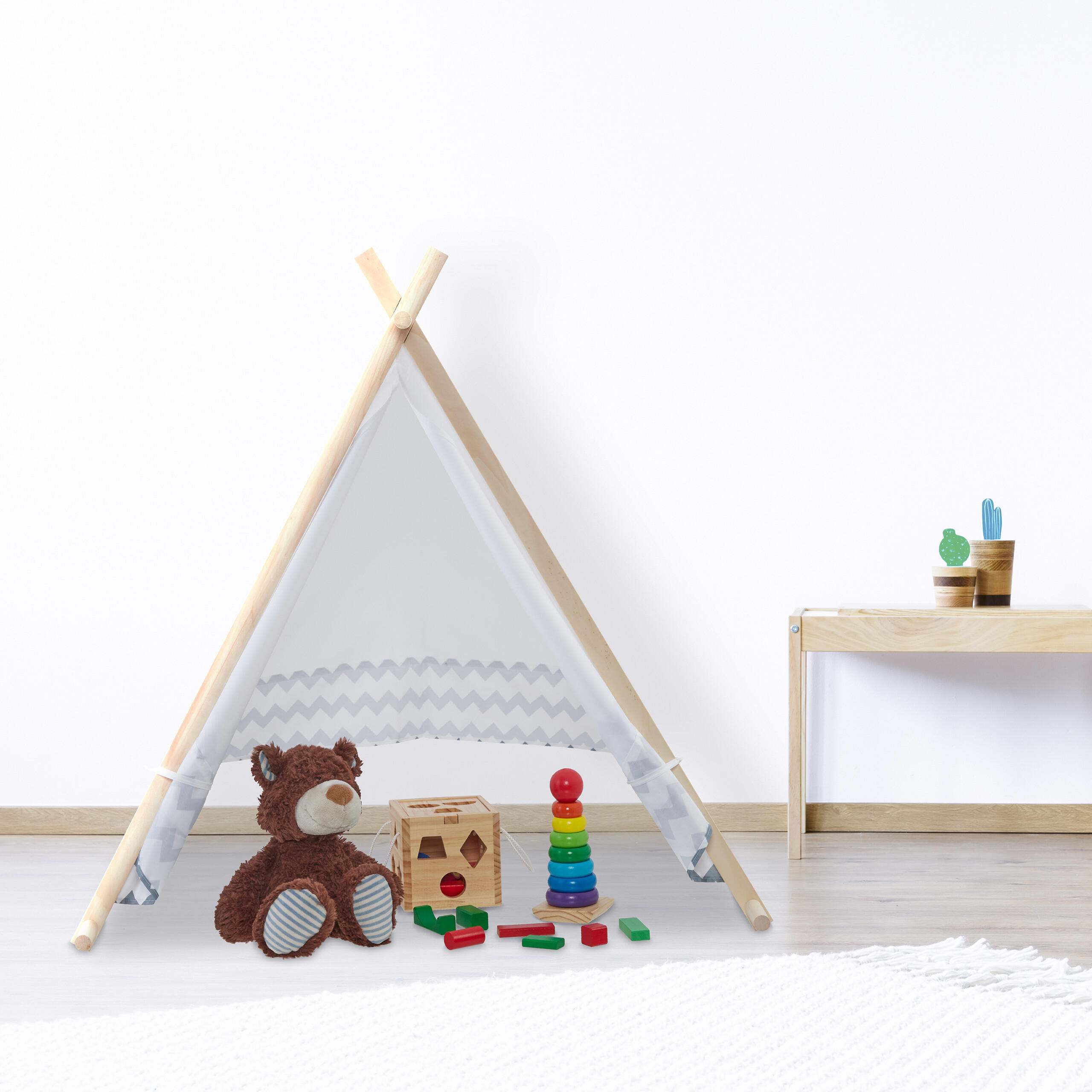 TIPIZELT - Weiß, Holz/Textil (92/120cm) - Relaxdays