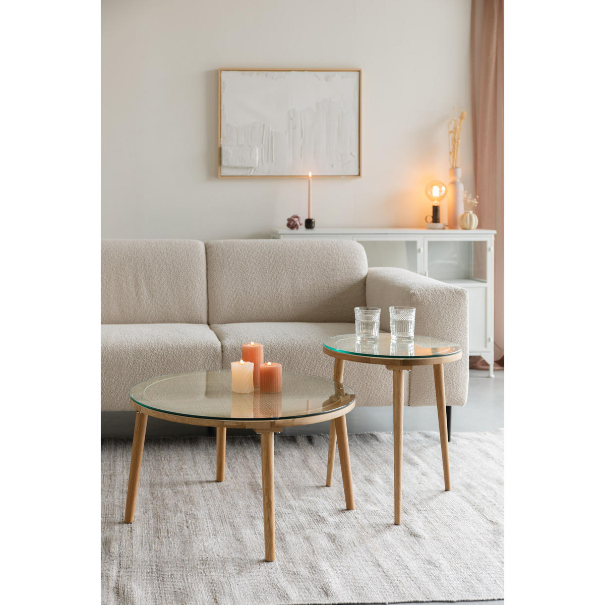 COUCHTISCH Haru Rund / 70x70 cm Naturfarben - Beige, Glas (70/70/38cm) - Housecraft Living