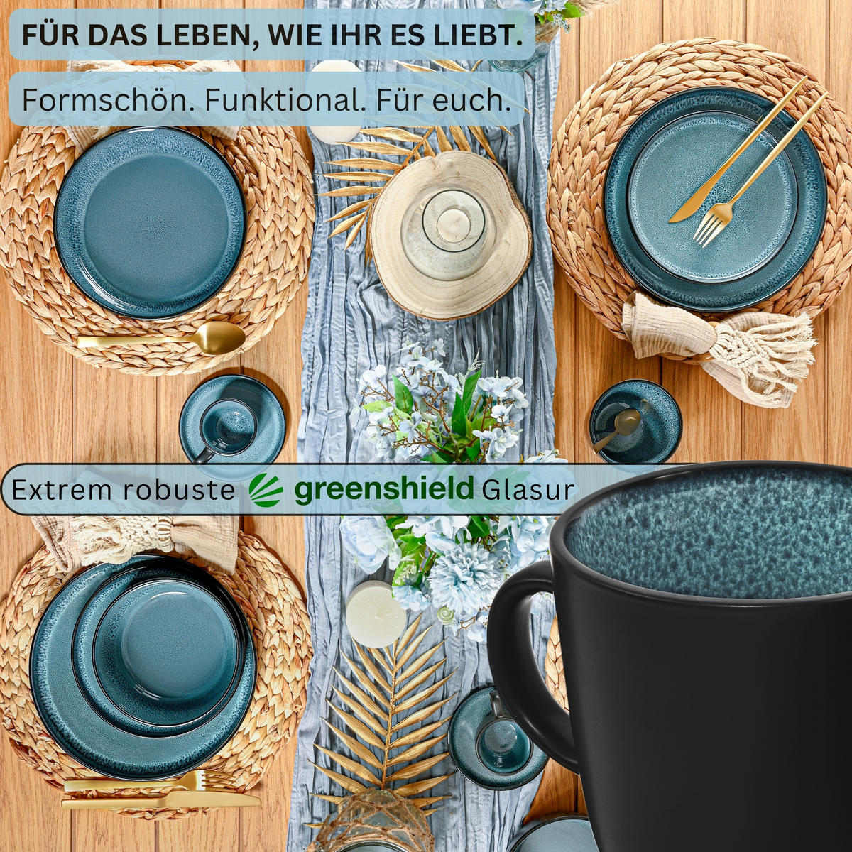 KAFFEEBECHER SET VIGO - 6 teilig aus Steingut - Blau, Stein (0.4L) - Sänger