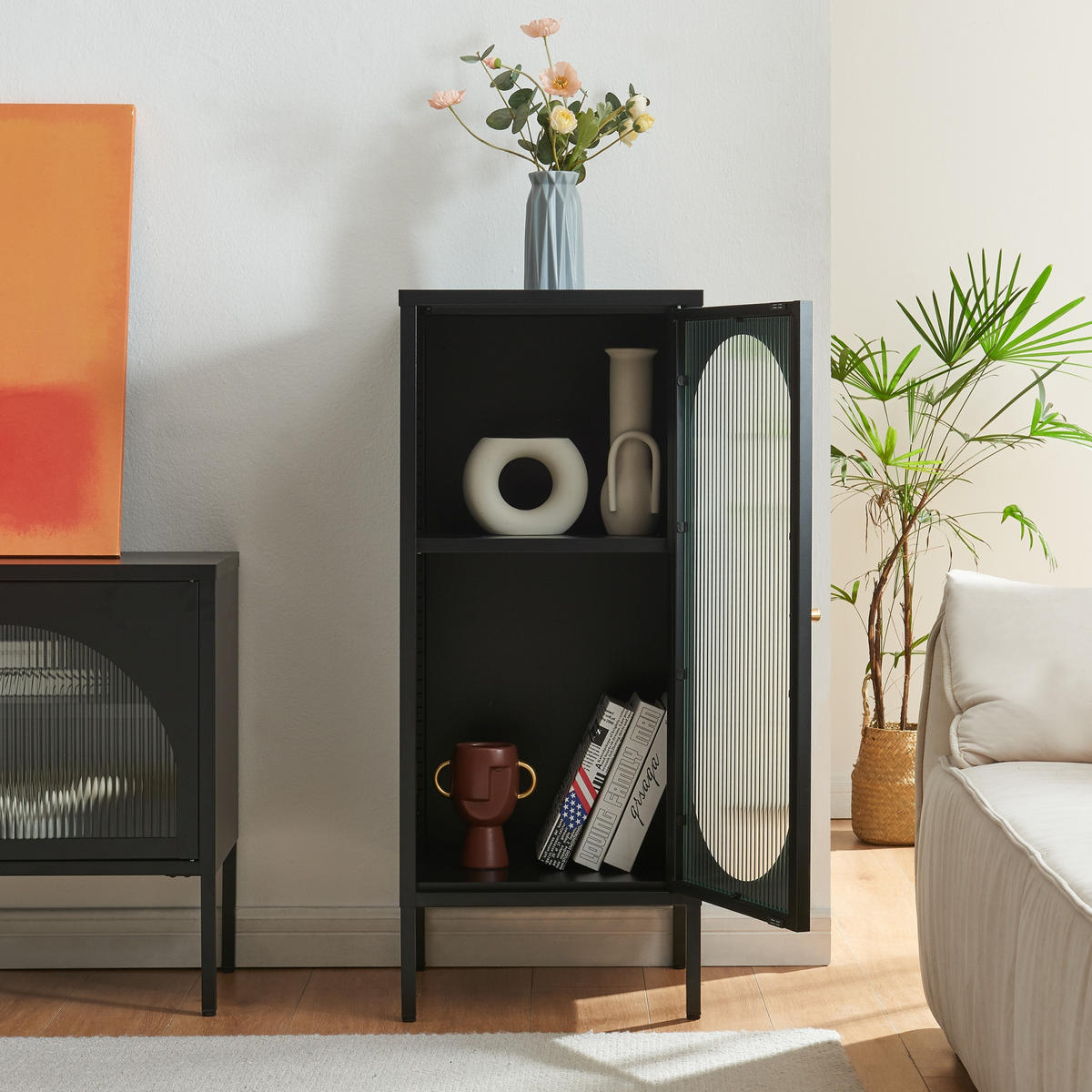 VITRINENSCHRANK Karlskrona - Schwarz, Glas/Metall (42.5/101.5/40cm) - [en.casa]