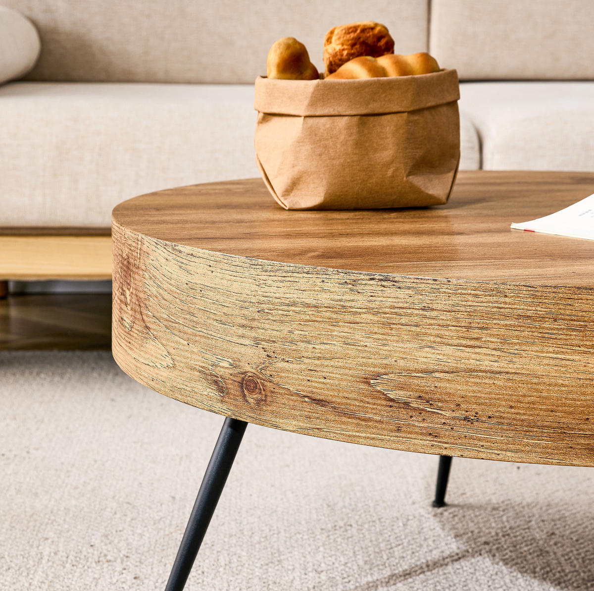 COUCHTISCH 70 cm in Holzoptik mit Metallbeinen, Höhe 35,5 cm - Schwarz, Holzwerkstoff (70/70/35.5cm) - BEAOK