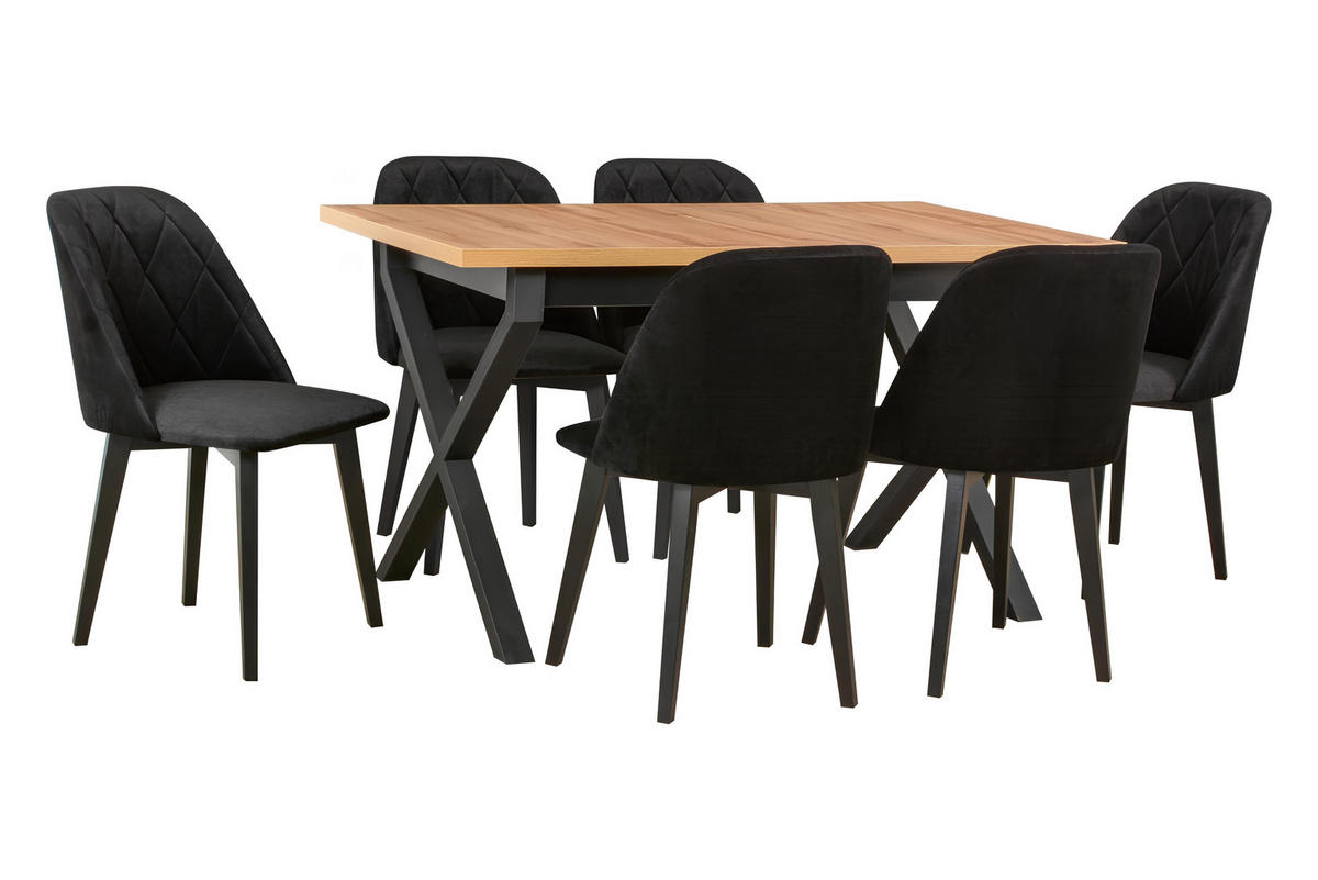 STUHL 2er Set MONTI 3, schwarz, kronos 7, Nähte: Rombus - Schwarz Hochglanz/Schwarz, Holz (48/83/47cm) - Leaf Design