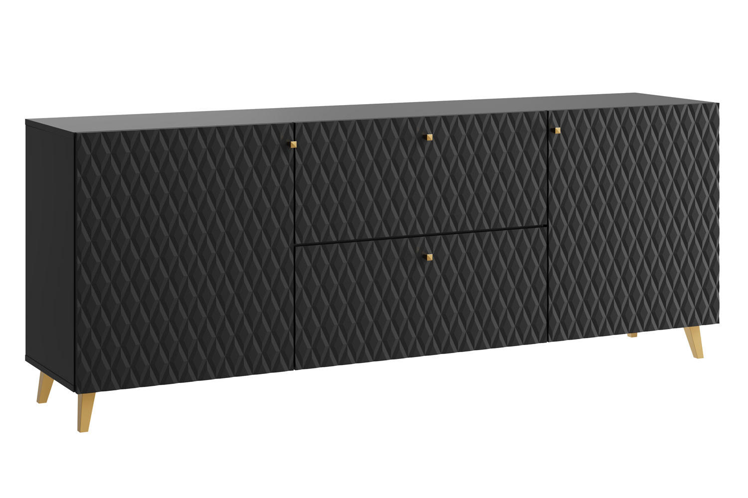 KOMMODE Phuket Graphit Schwarz / Rautenmuster 180 / 39 / 69cm - Goldfarben/Graphitfarben, Holz/Holzwerkstoff (180/69/39cm) - Feldmann-Wohnen